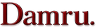 The word 'Damru.' in a glossy dark red serif font with a subtle drop shadow, centered on a plain white background.