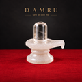 Premium Sphatik (Clear Quartz) Shivling with White Stone Base. Authentic Sphatik Shivling | Clear Quartz Shiva Lingam for Home Altar | Damru