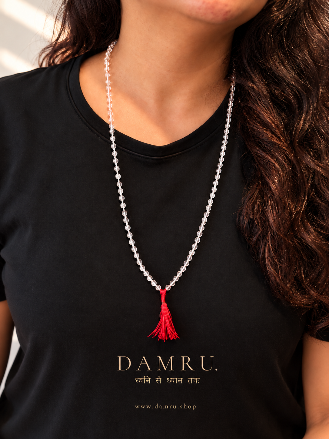 Authentic Sphatik Mala (4mm) | Lightweight Quartz Crystal Japa Mala for Women – Damru