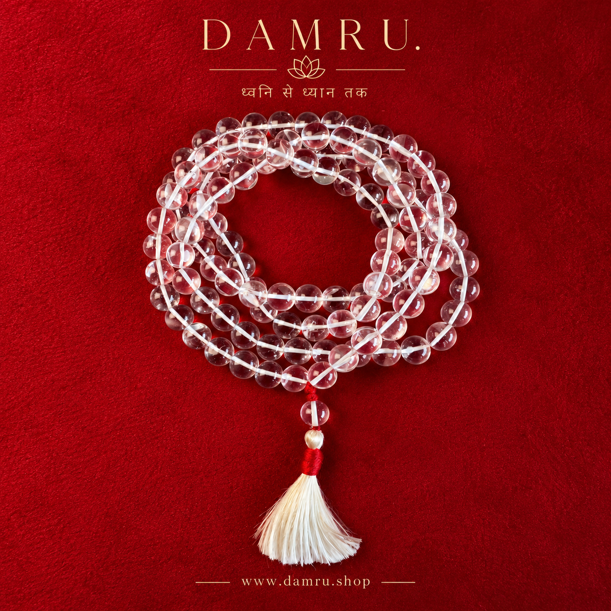 Authentic 10mm Sphatik Mala (108+1 Beads) | Pure Quartz Crystal Rosary for Japa & Wearing