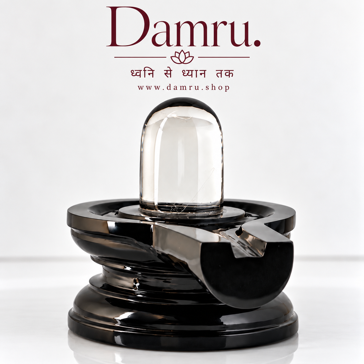 Premium Crystal Sphatik Shivling with Black Base for Home Puja