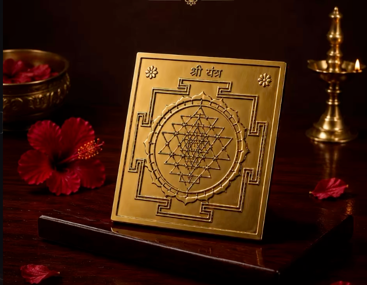 Shri Yantra | Crafted in pure silver with premium gold plating,