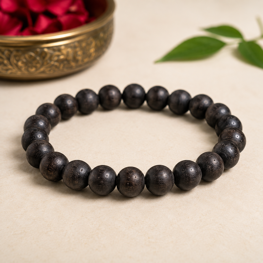 Authentic Karungali Bead Bracelet – Natural Ebony Wood Stretch Bracelet